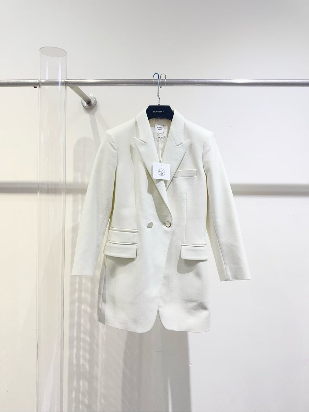 Hermes Ivory Double-Breasted Tailored Blazer